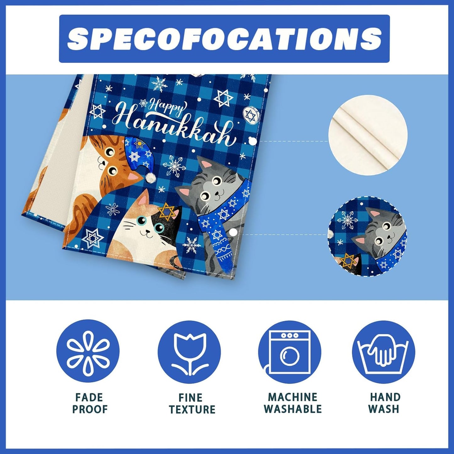 XCHI Happy Hanukkah Cats Six-Pointed Star Snowflakes Chanukah Table Runner Table Decoration for Party Home Kitchen Dining Holiday Decor 13x60 Inch