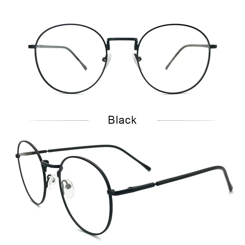 Black round minimalist Luster frame lens glasses with lightweight metal design and nose pads for comfortable all-day wear