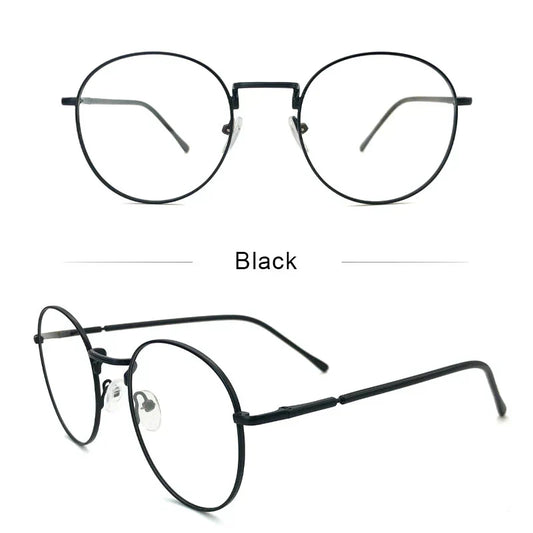 Black round minimalist Luster frame lens glasses with lightweight metal design and nose pads for comfortable all-day wear