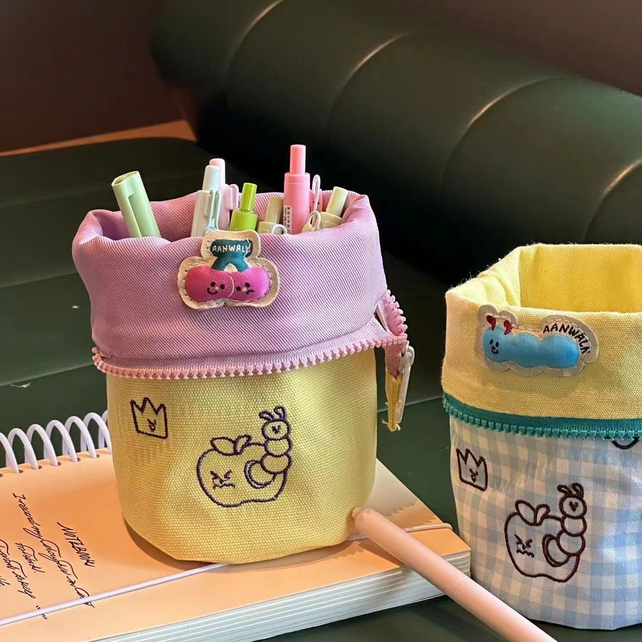 Simple Vertical Flip large capacity pencil case holding pens and markers with cute colorful designs
