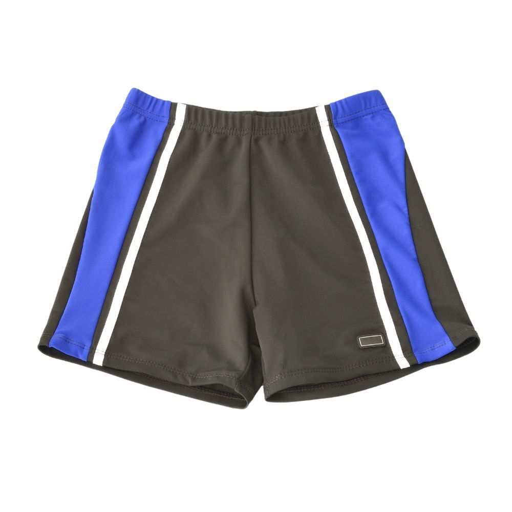 Rash Guard swim shorts with black, blue, and white stripes, quick-drying fabric, and UPF 50+ protection