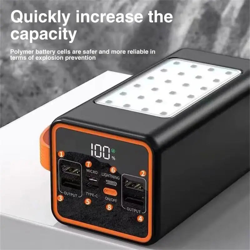 100W mobile power bank with multiple ports and digital display for fast and safe charging
